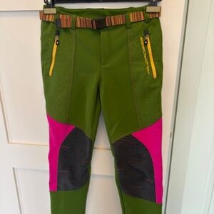 WILDROSES Dream Women's sz S belted ski snow pants green pink grey